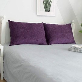 CaliTime Pack of 2 Cozy Standard Pillow Shams Cases for Bed Bedding Decoration Solid Dyed Soft Chenille 20 X 26 Inches Plum Purple
