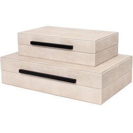ZIKOUL Large Decorative Storage Box with Lid - Modern Ivory Shagreen Leather Jewelry Organizer Box, Stackable Home Decor Box for Bedroom, Bathroom & Office