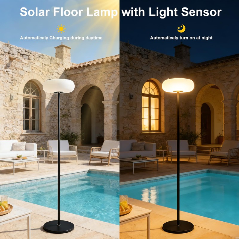 ACOHOOK Solar Outdoor Floor Lamp for Patio, Rechargeable Standing Lamp