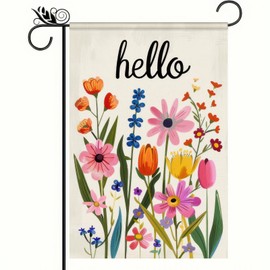 BlissYard Spring Garden Flag Holiday Decoratiion Colorful Spring Wildflowers "Hello" Backdrop Background Design Double-Sided 12x18 Inches Garden Decor for Outdoor Seasonal Decor