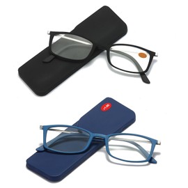 KoKoBin 2 Pairs Ultra-thin anti-blue reading glasses, anti-glare glasses,Black+Blue 1.50