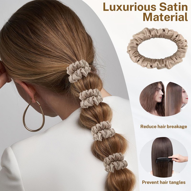 4Pcs Silk Scrunchies, Satin Hair Ties Elastic Hair Bobbles for