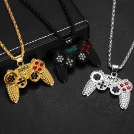 CAVIEA Small Iced Out Gaming Console Pendant Chain Necklace,Cute Thin Delicate Unique Charm Men's Women's Necklace,Fashion Cool Miami Hip-hop Rapper Disco Punk Jewelry Accessory,silver