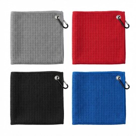 MeiQraft 4-Pack Golf Waffle Towels Set - 40x40cm Microfiber Towels with Carabiner Clip, Grey/Red/Black/Ocean Blue Colors