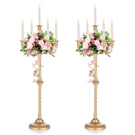 Sziqiqi Floor Candlestick Holder Gold Candelabra - 35inch Tall Candlestick Holders for Taper Candles Candle Sticks Holder Decor for Wedding Table Centerpiece Anniversary Ceremony 2pcs