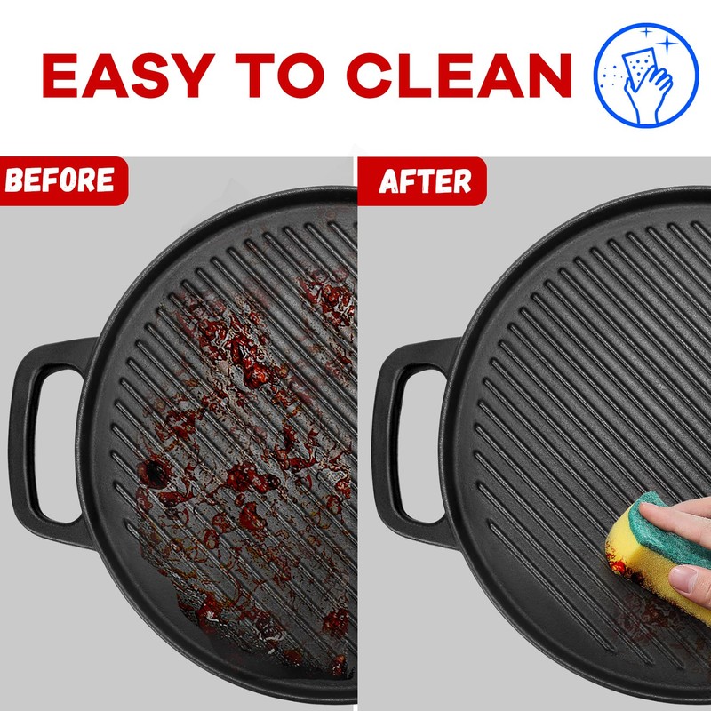 GGC Cast Iron Reversible Griddle, 12 inch Griddle Pan for
