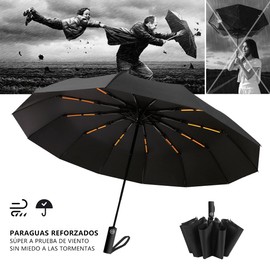 MXHIGO Paraguas Plegable Automático Reforzado, Paraguas de Bolsillo Resistente al Viento, Sombrilla Grande para Lluvia y Sol, Con 24 Varillas Reflectantes y Protección UV, Para Hombres y Mujeres