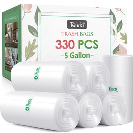 5 Gallon 330 Counts Strong Trash Bags Garbage Bags by Teivio, Bathroom Trash Can Bin Liners, Plastic Bags for home office kitchen, Clear