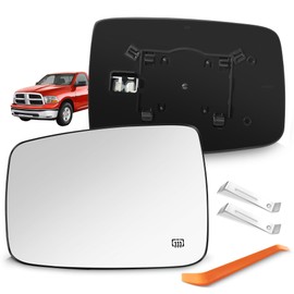 SNEMEEY Compatible with Dodge Ram 1500 2500 Driver Side Mirror Glass, 2013 2014 2015 2016 2017 2018 - Left Side Replacement Tow Mirrors, Power Heated, Chrome, with Rear Holder, 68079362AA