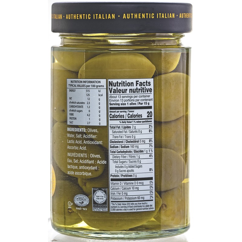 Tuscanini Premium Italian Cerignola Whole Green Jumbo Olives, 10.9oz (2