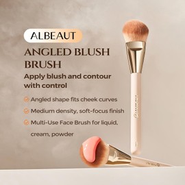 ALBEAUT Brocha de Rubor Líquido En Ángulo para Maquillaje de Mejillas, Base de Crema, Contorno, Bronceador, Mezcla de Resaltado, Herramienta de Maquillaje Facial En Ángulo (Cepillo Facial Multitarea)