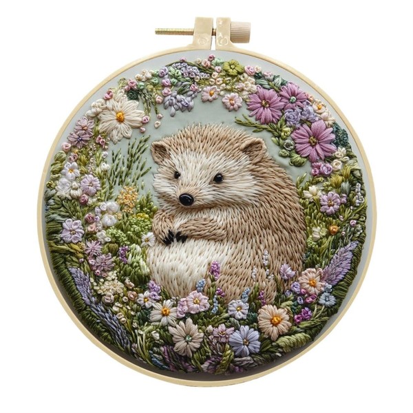 Meecaa Daze Animal Flower Hedgehog Embroidery Kit Starter Set, Hand