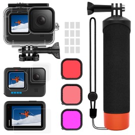 Accessory Set Kit for GoPro Hero 12 11 10 9 Black, oGoDeal Waterproof Protective Case + Underwater Floating Handle + Screen Protector + Red Filter + Anti-Fog Inserts