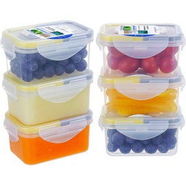 EASYLOCK Set of 6 180 ml Airtight Plastic Food Storage Containers with Lid, Rectangular Small Storage Boxes, Sauce Containers, Snack Box (Transparent)