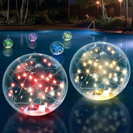 numiko Solar Floating Pool Lights, 14" Inflatable RGB LED Pool Lights That Float with Remote, Waterproof Pool Light Balls, Pool Accessories for Swimming Pools Yard Patio Party Outdoor Decor - 2 Pack