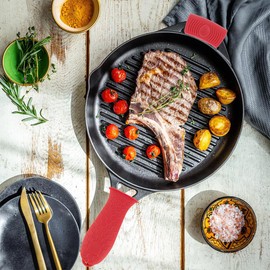 4 PCS Cast Iron Handle Cover Silicone Red Pot Holders Cast Iron Skillet Handle Covers Heat Resistant Silicone Hot Handle Holder Cast Irons Handle Sleeve for Pans Frying Cookware Cast Iron Skillet