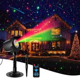 Laser Christmas Projector Lights Outdoor, Outdoor Garden Laser Lights, Landscape Lights with Red and Green Stars, Efficient Heat Dissipation, Suitable for Holiday, Party, Garden Decoration (Black)