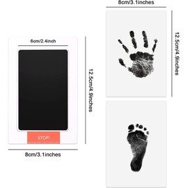 QIOON Baby Inkless Handprint and Footprint Kit - Safe and Clean Touch Ink Pad for Newborn Registry, Baby Shower Present - Includes 4 Ink Pads for Hands and Feet, Paw Print Stamp, and 8 Cards - Black