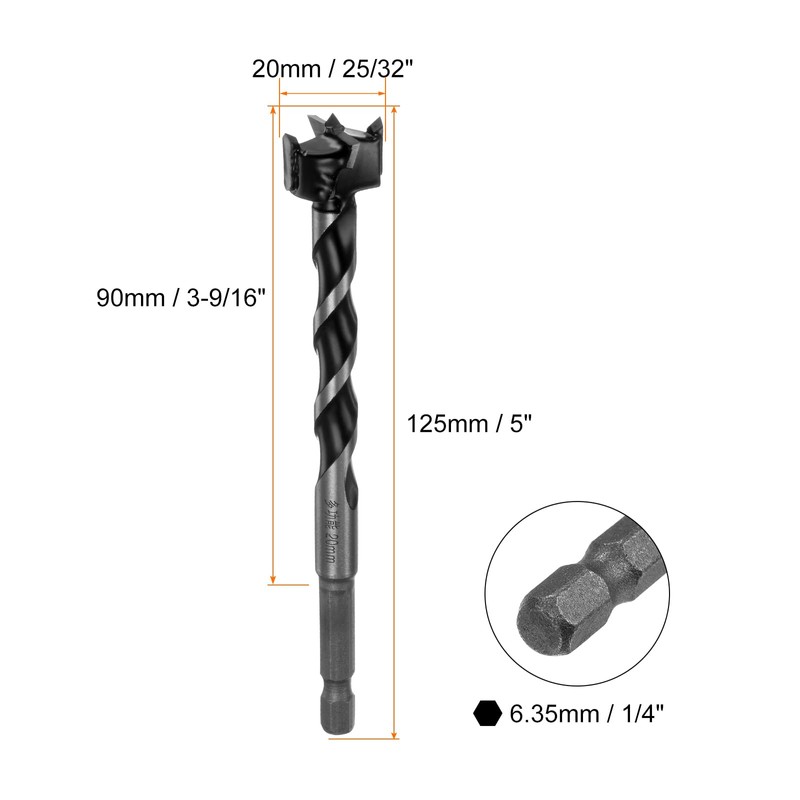 sourcing map Forstner Drill Bit 20mm (25/32") Dia 125mm (5")