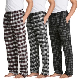 Real Essentials 3 Pack: Mens Pajama Pants Cotton Super Soft Pajamas Men Flannel Bottoms Fleece Buffalo Plaid Pj Gifts Lounge Pants Sleepwear Pijamas Hombres Essentials Woven Button Fly,Set 2-S