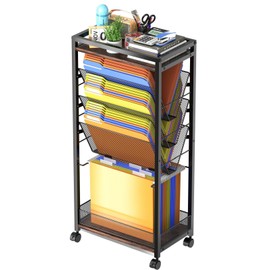 8 Tier Rolling Cart Work As Office File Cart Organization,Teacher Cart,Mobile Bookshelf Cart Or Hanging File Folders on Lockable Wheels,Paper Letter Storage for Home Office, School