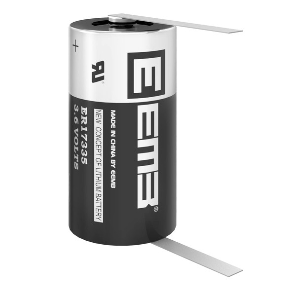 EEMB ER17335 Nonrechargeable 3.6V Lithium Battery with Tabs Li-SOCL₂ 2/3A Size 2100mAh High Capacity UL Certified Single-Use 3.6V Lithium Thionyl Chloride Battery DO NOT Charge Battery