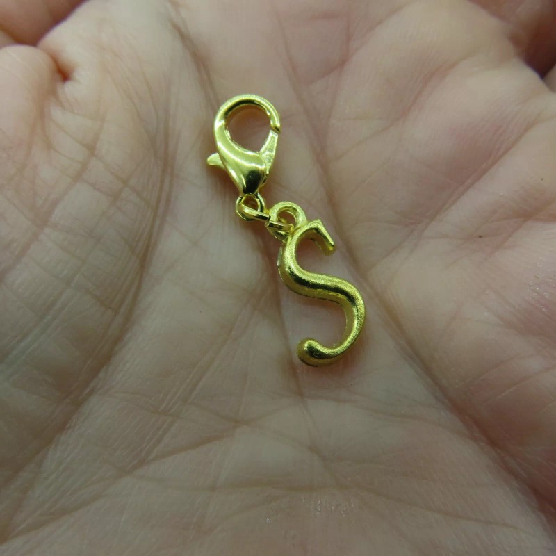 Pemby Studio Initial CURSIVE LETTER S Charm Zipper Pull Keychain