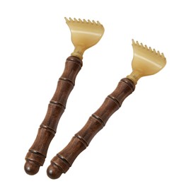 2 Pack Extendable Back Scratch Stick with Wood Handle, Stainless Steel Telescoping Back Scratching Tool, Handheld Portable Scratch Massage Tool for Men Women Itching Relief (Brown)