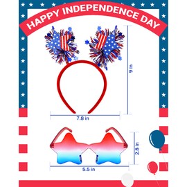 4th of July Headband for Women Girls Star Sunglasses Independence Day Hair Accessories Patriotic Party Hair Supplies Red White Blue Party Favors