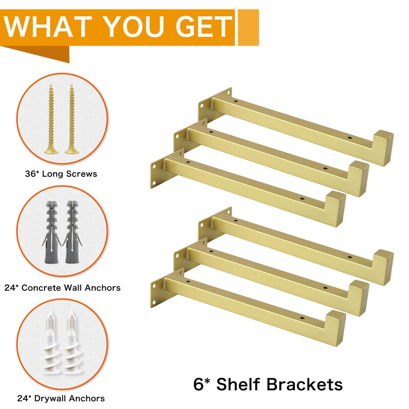 EZYDECOR Shelf Bracket 10 Inch Gold Shelf Brackets Wall Mounted