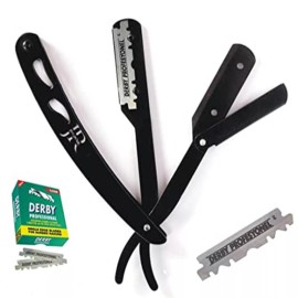 JEGWAR BLACK BARBER STRAIGHT CUT THROAT SALON SHAVING RAZOR  RASOI+100Blade