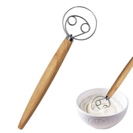 SOGHO Dänischer Teigbesen,Dänischer Schneebesen,Dänische Teig Schneebesen,Rührbesen,Schneebesen,Teigrührer,Mit Holzgriff Brotteig Schneebesen Für Backen, Brot, Teig, Gebäck, Dessert, Pizzateig