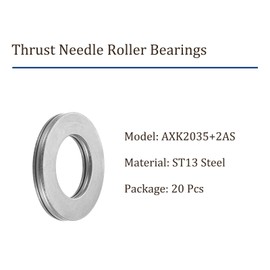 Kozelo 20pcs AXK2035 Thrust Needle Roller Bearings - [20mm Bore x 35mm OD x 2mm Thick] Bearing with 65Mn Washers for Conveying Equipment, Chromium Steel
