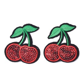 LiQunSweet 10 Pcs Red Cherry Iron on Patches with Paillette Sew on Repair Embroidered Applique Fuit Cherry Patch for Cloth Women Clothing Backpack Hat