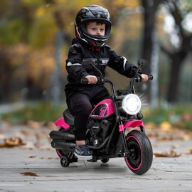 DORTALA Kids Motorcycle, 6V Battery Powered Ride on Car w/Training Wheels, Music, LED Headlights, Foot Pedal, Slow Start, Electric Motorcycle for Kids Toddlers 18+ Months, Boys Girls Gift (Pink)