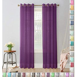 Megachest pair of sheer voile RING top (eggplant, 56" wideX54 drop(W142cmXH137cm))