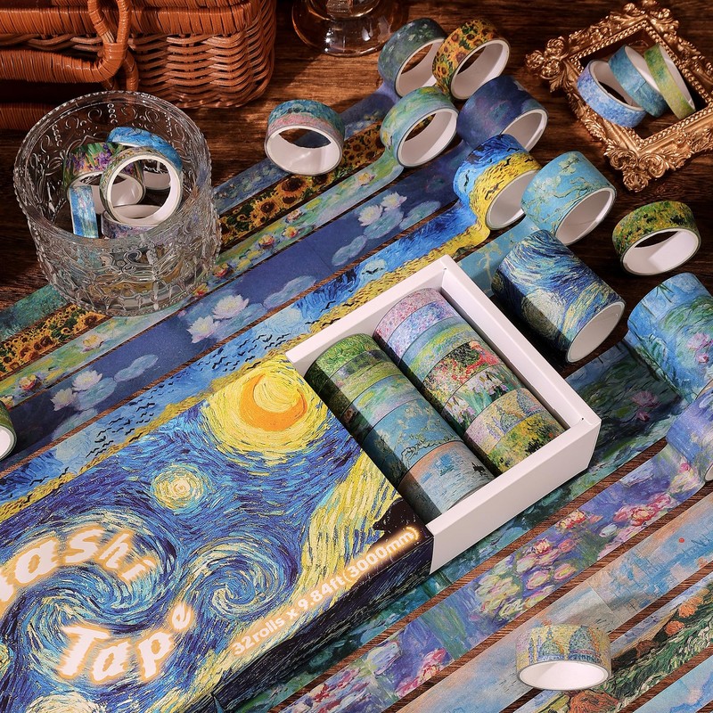 emmoolife 32 Rolls Washi Tape Set, Oil Painting Decorative Masking