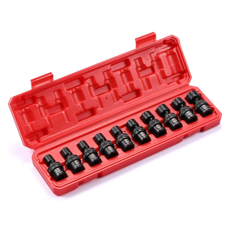 MIXPOWER 10-piece 3/8" Drive Shallow Universal Impact Socket Set, Metric,10-19mm,