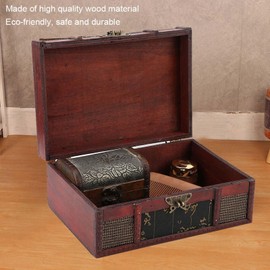 Vintage Wooden Storage Box, Small Size Book Jewelry Storage Box Organizer with Hinged Lid and Front Clasp Wooden Storage Box Container for Books, Bible, Jewelry (Chinese style