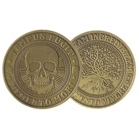 Artisan Owl Memento Mori Coin – Tempus Fugit Collectible Coin, Remember Death, Stoic Coins, Latin Motivational Coin, Commemorative Skull Design - 40x3mm (Bonze)