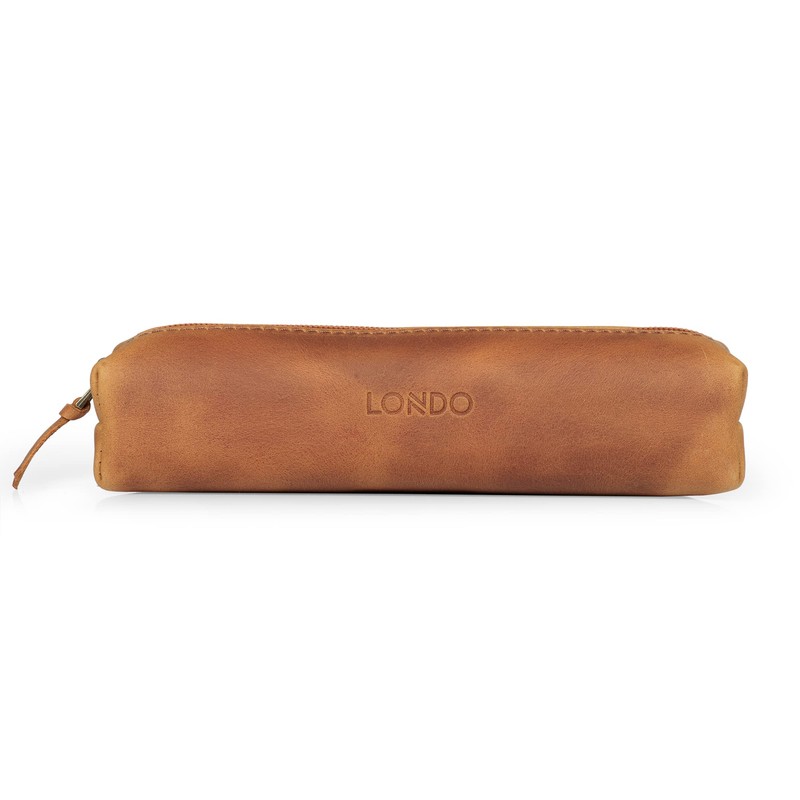 Londo Genuine Leather Zipper Pen, Pencil & Cosmetic Case (Camel)