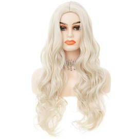 Siudus Light Blonde Curly Long Wigs for Women Middle Part Wavy Wave Hair Wig Heat Resistant Fibre Daily Cosplay Wig