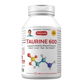 ANDREW LESSMAN Taurine 600-180 Capsules - Supports Healthy Blood Pressure, Heart, Liver, Eye and Ear Health. Pure, High Potency Source of The Amino Acid Taurine. No Additives