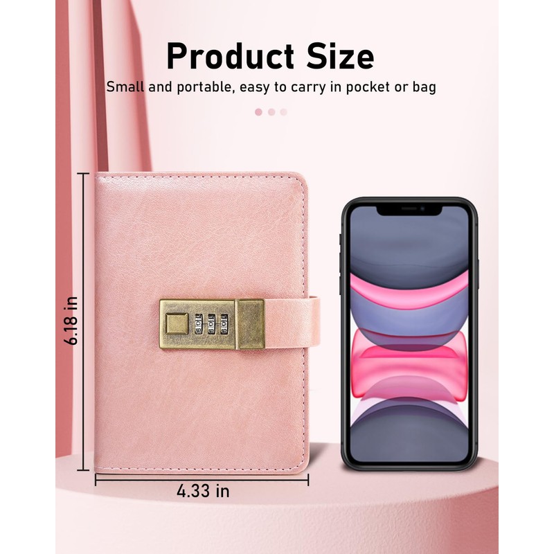 WEMATE Journal with Lock, Diary with Lock 192 Pages, Password