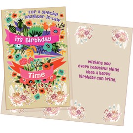 Chuck's Card-O-Rama - Daughter-in-Law Birthday Card - Made in USA - Extra Thick Paper - Large Card Opens to 10" x 7.75" - 88120 - Beautiful Floral