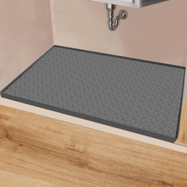 Silicone Under Sink Mat for Kitchen - Premium Under Sink Organizer Mat for Cabinet Liner - Flexible Drip Tray with Drainage Hole - Waterproof Under Sink Protectors Mat - 34 x 22 Inches Grey