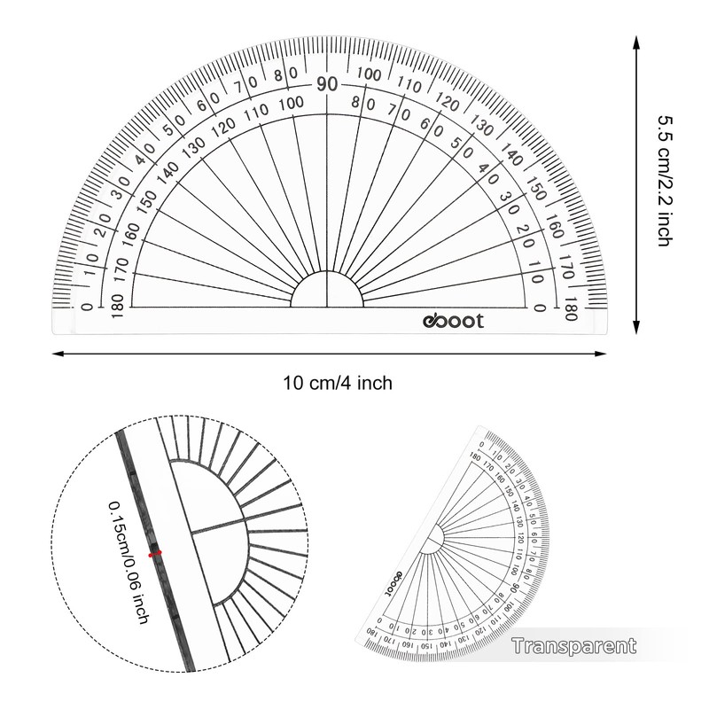 Zonon 100 Pcs 4 Inch Clear Plastic Protractor Bulk Math