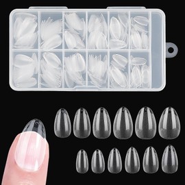 240pcs Pre-Shaped Full Cover Nail Tips,Clear Almond Nails Tips, 12 Sizes Fake Nail Extensions Kit for Manicure Salons Nail Art(Frosted)
