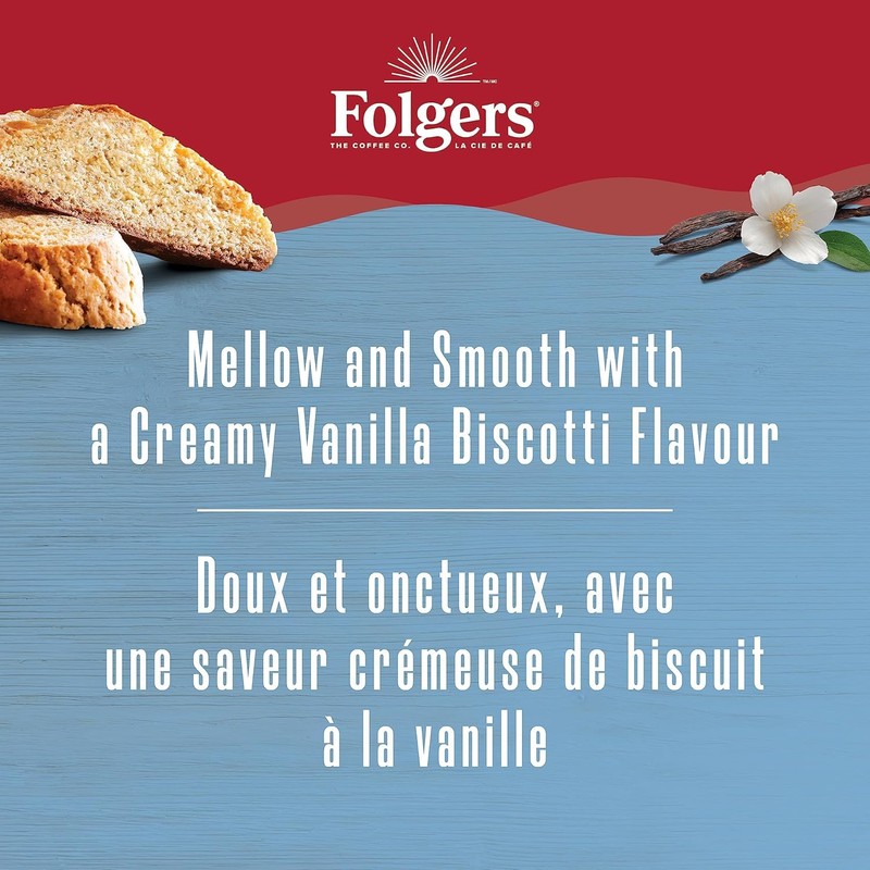 Folgers Vanilla Biscotti Coffee K-cups, 30 Count, 270g/9.5 oz. Box