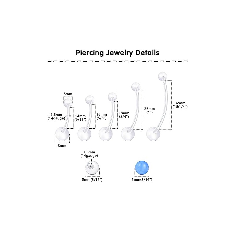 Longita Clear Belly Button Rings Plastic Belly Button Rings Plastic